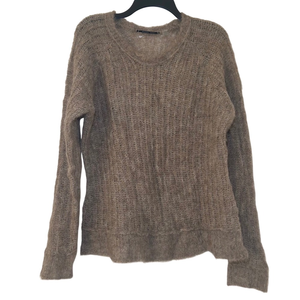 Brazeau Tricot Alpaca Blend Fuzzy Open Knit Sweater Taupe Brown Size 3 L